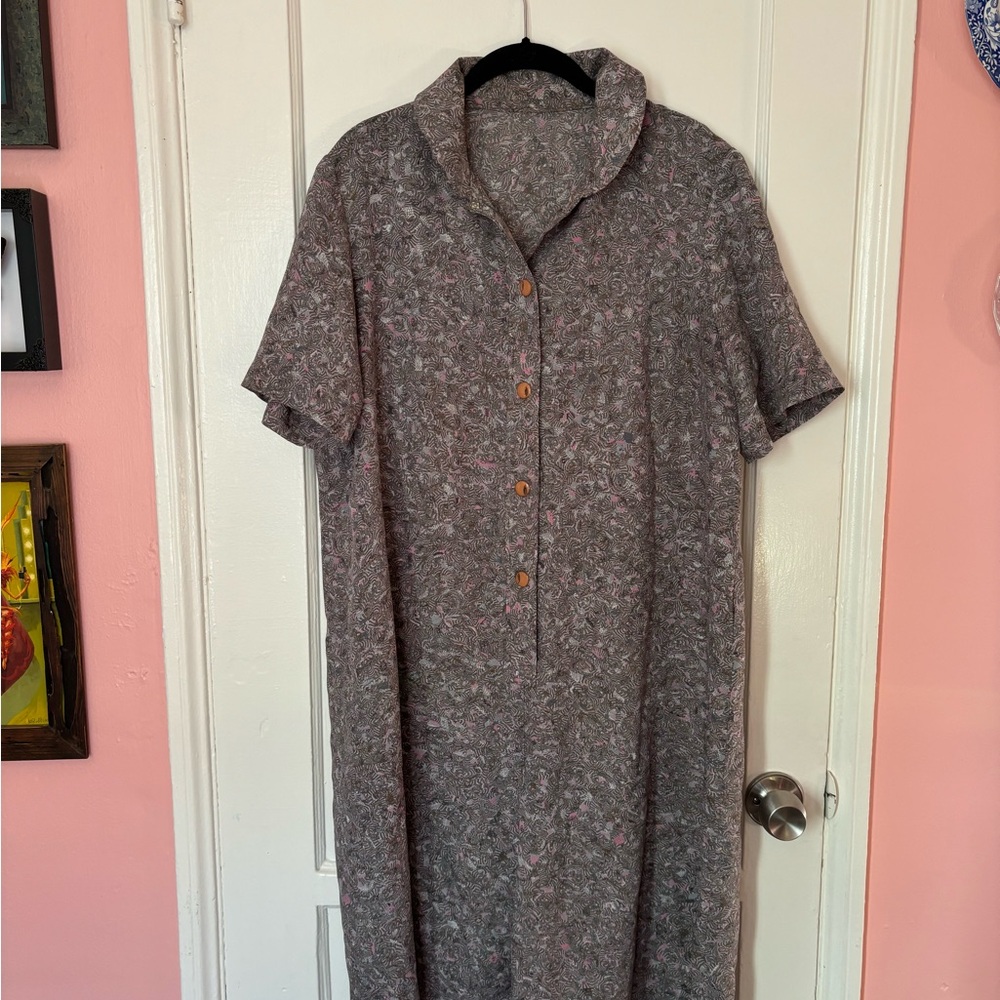 Vintage 70s Gray Paisley House Dress